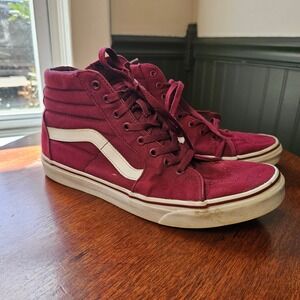 Vans Sk8-Hi High Top Sneakers Burgundy Maroon Mens Size 11 Canvas Skate Shoes